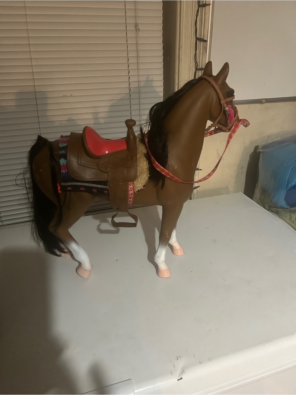 American Girl Brown Horse with Pink Saddle and Black Mane